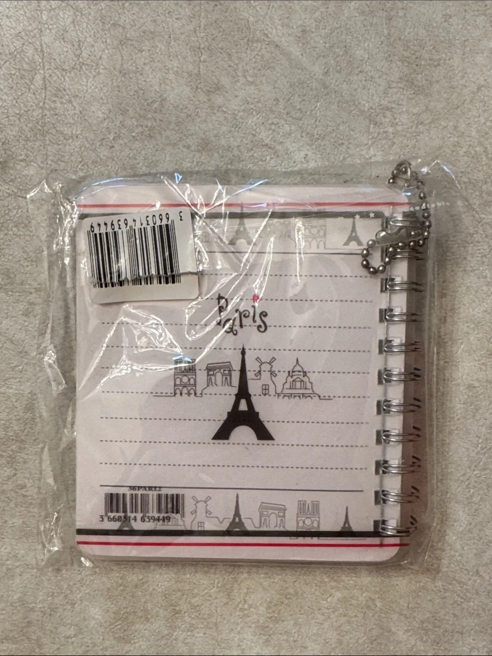 Paris Spiral Notebook with Eiffel Tower Charm
